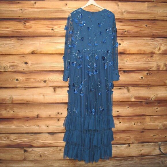 MAC DUGGAL 9256 Womens Mesh Long Sleeve V-Neck Tiered A Line Gown - Picture 11 of 15